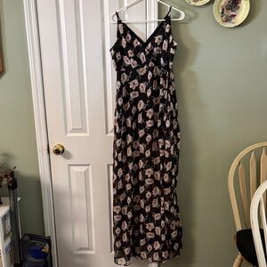 Black Floral Spaghetti Strap Maxi Dress in Blush Rose